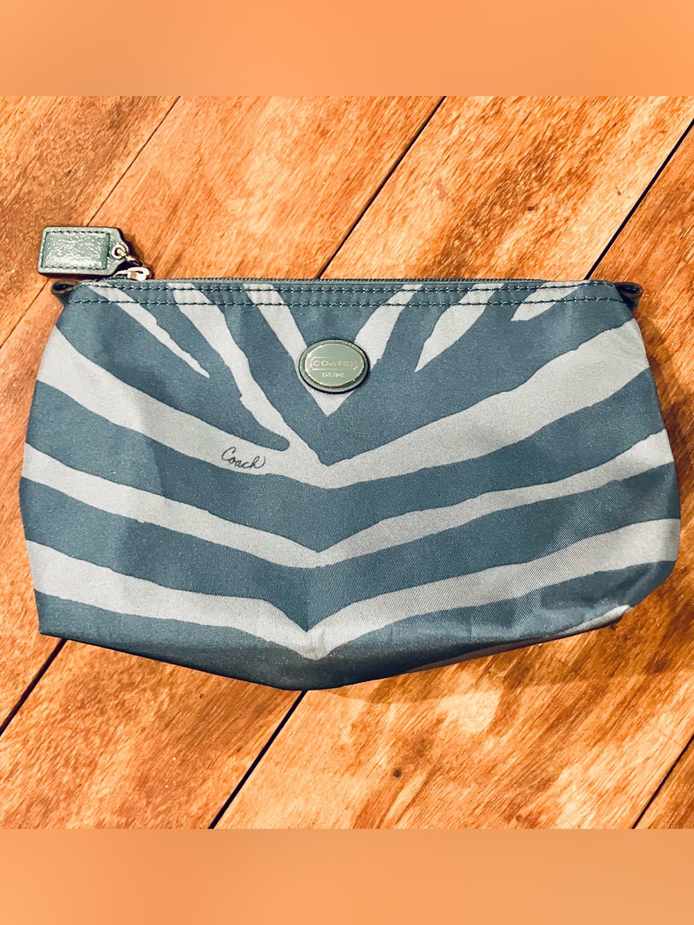 Coach Zebra Print Pouch - Dark Blue & Light Blue